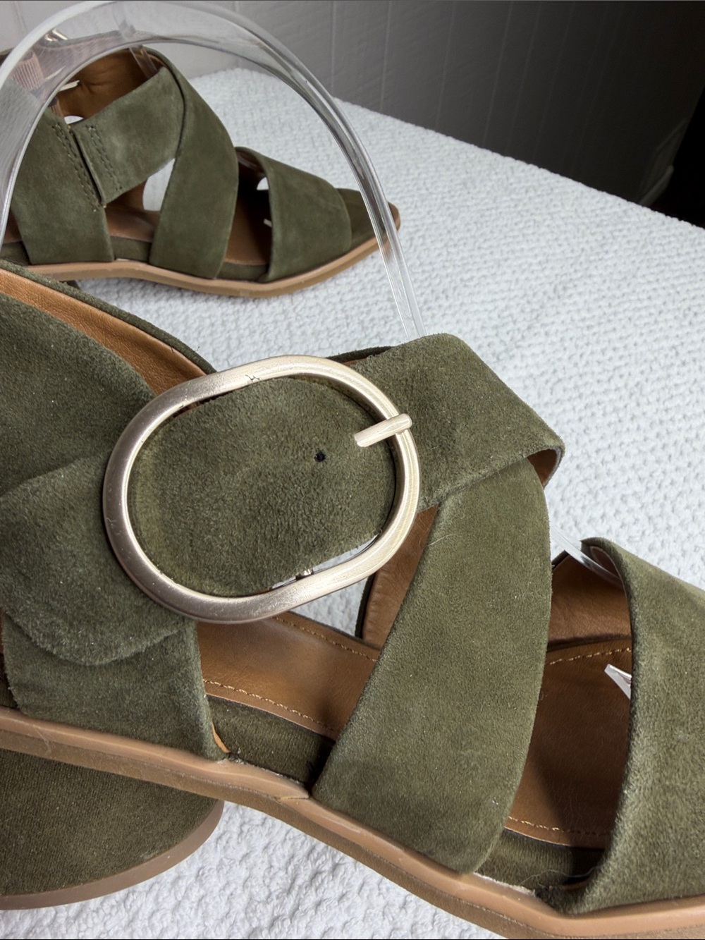 Söfft Coryn Olive Green Suede Block Heel Strappy Sandals Buckle Size 8.5M Boho - Picture 6 of 12